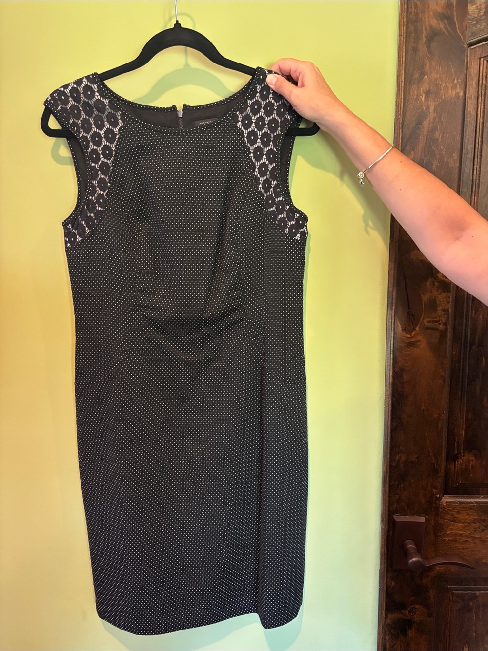 Ann Taylor Black and White Polka Dot Lace-Shoulder Sheath Dress